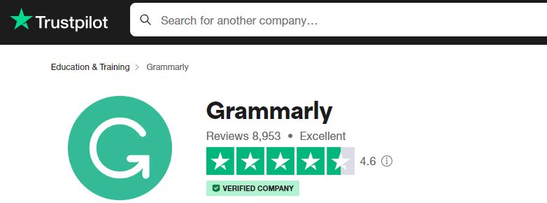 calificación de grammarly en truspilot